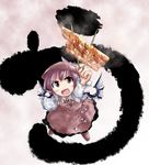  fang food from_above hat koto looking_up lowres mystia_lorelei open_mouth pink_hair short_hair skewer solo touhou 