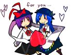  2girls blue_hair blush_stickers cute female hat heart hinanawi_tenshi multiple_girls nagae_iku purple_hair touhou 