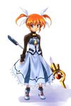  fingerless_gloves gloves hair_ribbon kouno_hikaru left-handed lyrical_nanoha magical_girl mahou_shoujo_lyrical_nanoha mahou_shoujo_lyrical_nanoha_the_movie_1st no_jacket purple_eyes raising_heart red_hair ribbon solo takamachi_nanoha twintails 