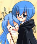  &gt;_&lt; :3 bad_id bad_pixiv_id blue_hair blush_stickers closed_eyes glasses hanao_(kuma-tan_flash!) long_hair multiple_girls short_hair sylpheed tabitha translated x3 zero_no_tsukaima 