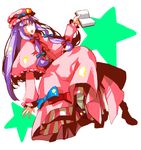 :o bangs blunt_bangs book capelet crescent dada_(dolce) dress full_body grimoire hat holding holding_book long_sleeves mob_cap open_book open_mouth patchouli_knowledge pink_dress shaded_face shoes simple_background solo star touhou white_background 