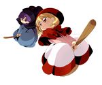  akazukin_chacha blonde_hair blue_eyes broom broom_riding brown_eyes chacha_(akazukin_chacha) kinako_(moment) multiple_girls purple_hair yakko_(akazukin_chacha) 