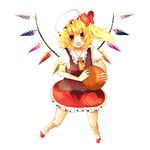  :d ascot basketball blonde_hair collar dress flandre_scarlet hat mob_cap one_side_up open_mouth red_dress red_eyes short_hair simple_background smile solo touhou umi_(umi02) white_background wings 