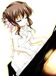  bare_shoulders brown_hair closed_eyes dress instrument nogizaka_haruka nogizaka_haruka_no_himitsu non-web_source piano piano_bench shaa solo 