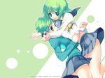  888 glasses green_eyes green_hair multiple_girls original school_uniform serafuku short_hair 