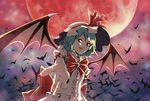  bat bat_wings fangs moon red_eyes red_moon remilia_scarlet shippori short_hair solo touhou wings 