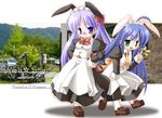  alternate_costume animal_ears blue_eyes blue_hair blush bunny_ears enmaided frills green_eyes hiiragi_kagami izumi_konata long_hair lucky_star maid purple_hair twintails 