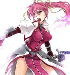  armor bad_id bad_pixiv_id blue_eyes fingerless_gloves gauntlets gloves levantine long_hair lyrical_nanoha mahou_shoujo_lyrical_nanoha mahou_shoujo_lyrical_nanoha_a's mahou_shoujo_lyrical_nanoha_strikers mishima_ssuru open_mouth pink_hair ponytail signum solo sword weapon 
