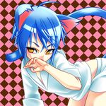  all_fours animal_ears blue_hair cat_ears cat_tail kabane_(follabi) licking lowres original short_hair solo tail yellow_eyes 