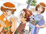  brown_hair face_painting flower glasses hair_flower hair_ornament hanetsuki hosaka_miyuki hoshino_asuka japanese_clothes kai_tomohisa kimono multiple_girls sentimental_graffiti short_hair yamamoto_rurika 