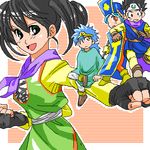  2girls black_hair blue_hair circlet dragon_quest dragon_quest_iii fighter_(dq3) fingerless_gloves gloves green_eyes hat long_hair lowres mitre multiple_boys multiple_girls oekaki priest_(dq3) red_eyes roto sage_(dq3) short_hair staff sword twintails uoo_(uxoo) weapon 