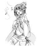  :d ar_tonelico ar_tonelico_ii bare_shoulders blush center_opening closed_eyes eighth_note folded_ponytail greyscale luca_truelywaath monochrome music musical_note navel open_mouth quarter_note seo_tatsuya short_hair simple_background singing skirt smile solo standing thighhighs white_background zettai_ryouiki 