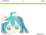  \m/ ahoge blue_eyes blue_hair blush hatsune_miku ikeda_keisuke solo vocaloid 