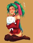  blush bow closed_eyes cosplay final_fantasy final_fantasy_vi green_hair kara_(color) kneeling moogle moogle_(cosplay) pink_bow solo thighhighs tina_branford whyt 