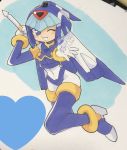  :d android blush breasts bubble female full_body heart helmet high_heels holding leviathan looking_at_viewer omeehaya one_eye_closed open_mouth rockman rockman_zero small_breasts smile solo thighhighs 