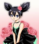  black_hair blue_eyes choker dress flower kuromi lipstick makeup onegai_my_melody rose roses sinko 