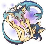  animal_ears barefoot blue_eyes blue_hair blush_stickers costume full_body gen_1_pokemon hitec moemon open_mouth personification pokemon pokemon_(creature) simple_background smile tail vaporeon 