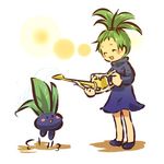  :d ^_^ blush_stickers closed_eyes dress gen_1_pokemon green_hair hitec jumping moemon oddish open_mouth parody personification pokemon pokemon_(creature) rozen_maiden simple_background smile standing turtleneck watering_can 