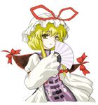  blonde_hair fan folding_fan kotowari_(newtype_kenkyuujo) solo touhou yakumo_yukari yellow_eyes 