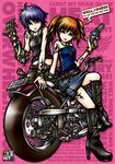  boots ground_vehicle gun handgun lyrical_nanoha mahou_shoujo_lyrical_nanoha_strikers motor_vehicle motorcycle multiple_girls project.c.k. prosthesis revolver subaru_nakajima tattoo teana_lanster weapon 