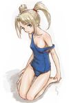  barefoot blonde_hair blue_eyes copyright_request flat_chest hands_on_feet one-piece_swimsuit petite rasukaru school_swimsuit sitting sketch solo strap_slip swimsuit thigh_gap twintails wariza 