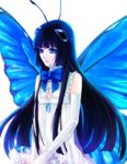  antennae bad_id bad_pixiv_id black_hair blue_eyes blue_wings butterfly_wings copyright_request dress elbow_gloves fairy gloves long_hair lowres ribbon sasama_keiji solo wings 