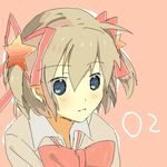  bad_id bad_pixiv_id blue_eyes blush bow bowtie brown_hair closed_mouth hair_bow kamikita_komari little_busters! noise_(hakusen) oekaki pink_background pink_bow red_bow red_neckwear simple_background smile solo twintails upper_body 