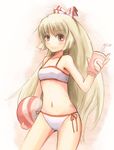  ball bangs bikini bow cup drinking_straw fujiwara_no_mokou hair_bow kokotetsu long_hair red_eyes side-tie_bikini silver_hair solo swimsuit touhou 