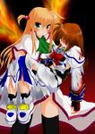  ahoge angry arisa_bannings blood burning_arisa highres injury lyrical_nanoha magical_girl mahou_shoujo_lyrical_nanoha mahou_shoujo_lyrical_nanoha_a's multiple_girls ryokusuiteien takamachi_nanoha tears thighhighs torn_clothes 