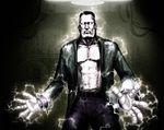  abs black_hair bolt castlevania castlevania:_portrait_of_ruin dark electricity frankenstein frankenstein's_monster hands ko-g male_focus monster muscle official_art open_clothes open_shirt shirt solo standing the_creature white_skin 