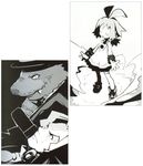  artist_request cowboy_hat dress fang fang_out full_body greyscale hat marona_(phantom_brave) monochrome monster phantom_brave short_hair tooth upper_body walnut_(phantom_brave) 