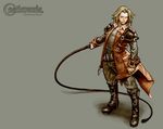  belt blonde_hair blue_eyes boots castlevania castlevania:_portrait_of_ruin gloves jonathan_morris knee_boots kunai male_focus matsukeshi official_art solo spiked_hair standing strap trench_coat weapon whip 