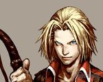  blonde_hair blue_eyes castlevania castlevania:_portrait_of_ruin close-up jonathan_morris lips male_focus matsukeshi official_art simple_background solo spiked_hair whip 