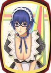  androgynous blue_eyes blue_hair breasts choker cleavage glasses large_breasts maid persona persona_4 sakimori_(hououbds) shirogane_naoto short_hair solo 
