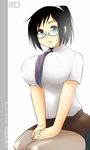  bad_id bad_pixiv_id black_hair blue_eyes breasts glasses highres holon huge_breasts kimura_shiki kneeling necktie pantyhose pencil_skirt real_drive short_hair skirt solo 