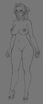  aerith_gainsborough areolae blush braid breasts choker final_fantasy final_fantasy_vii full_body greyscale hair_ribbon high_heels highres large_breasts lineart lips lm_(legoman) long_hair monochrome nipples nude pussy ribbon shoes solo standing twin_braids 