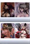  4girls absurdres aldora aldra aldra_(queen's_blade) anarista blush breasts brown_hair cleavage dark_skin echidna eyepatch highres large_breasts long_hair mask multiple_girls nipples ponytail queen&#039;s_blade queen's_blade red_eyes red_hair risty smile snake white_hair 