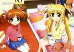  absurdres arf bed blonde_hair blue_eyes casual detexted drink fate_testarossa ferret highres ibata_shouta lyrical_nanoha mahou_shoujo_lyrical_nanoha mahou_shoujo_lyrical_nanoha_a's mahou_shoujo_lyrical_nanoha_the_movie_2nd_a's megami multiple_girls non-web_source official_art red_eyes scan short_hair short_twintails sitting smile stuffed_animal stuffed_toy takamachi_nanoha thighhighs third-party_edit twintails white_legwear yokozuwari yuuno_scrya zettai_ryouiki 