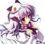  &gt;_&lt; :3 absurdres amaha_miu blush cat closed_eyes hairband highres izumi_tsubasu lolita_hairband mashiroiro_symphony pan-nya purple_eyes purple_hair school_uniform simple_background upper_body x3 