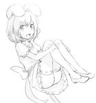  animal_ears bow bunny_ears greyscale inaba_tewi magister_(medical_whiskey) monochrome open_mouth short_hair solo thighhighs touhou 