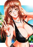  1girl ayase_reiko barurai biko biko_3 breasts brown_eyes brown_hair cleavage glasses illusion_soft jewelry large_breasts lips long_hair necklace sexy_beach_3 solo swimsuit 