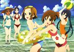  :d :o absurdres akiyama_mio alternate_hairstyle aqua_bikini ball barefoot beachball bikini blue_bikini braid breasts casual_one-piece_swimsuit cleavage cloud day flat_chest floral_print front-tie_top goggles goggles_on_head halterneck hands_on_headwear hat highres hirasawa_yui horiguchi_yukiko innertube k-on! k-on!_movie kotobuki_tsumugi medium_breasts megami multiple_girls nakano_azusa navel official_art one-piece_swimsuit open_mouth orange_swimsuit outdoors polka_dot red_bikini round_teeth scan side_ponytail sky small_breasts smile sun_hat swimsuit tainaka_ritsu teeth toes twintails water 