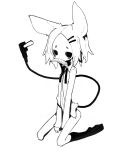  1girl animal_ears black_socks female full_body hair_ornament hairclip kimura_akiyoshi kneeling looking_at_viewer monochrome original short_hair simple_background socks solo white_background 