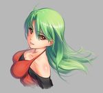  bad_id bad_pixiv_id breasts cleavage green_hair grey_background looking_at_viewer medium_breasts original pinakes red_eyes solo 