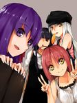  :d :o asagami_fujino candy caren_hortensia double_v fate/hollow_ataraxia fate/stay_night fate_(series) food hat kara_no_kyoukai kohaku licking lollipop masin0201 matou_sakura multiple_girls open_mouth red_eyes red_hair smile swirl_lollipop tsukihime v white_hair yellow_eyes 