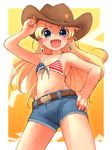  :d america american_flag american_flag_bikini belt bikini bikini_top blonde_hair blue_eyes cowboy_hat cutoffs denim denim_shorts earrings fang flag_print flat_chest from_below front-tie_top hand_on_hip hat highres jewelpet_(series) jewelpet_twinkle jewelry long_hair looking_at_viewer miria_marigold_mackenzie navel non-web_source nyama open_mouth paw_print shorts smile solo stomach swimsuit v-shaped_eyebrows 