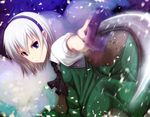  ascot black_hairband dress hairband highres katana konpaku_youmu looking_at_viewer short_hair silver_hair solo sorano_(12gou) sword touhou weapon 