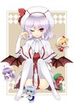  :d ;) ascot bat_wings blonde_hair blue_eyes blue_hair book braid capelet chibi closed_eyes crescent cup curiosities_of_lotus_asia fang flandre_scarlet flying hair_flip hat hat_ribbon highres hong_meiling izayoi_sakuya lavender_hair long_hair looking_at_viewer maid maid_headdress mi_(liki1020) minigirl multiple_girls nose_bubble one_eye_closed open_mouth patchouli_knowledge purple_eyes purple_hair red_eyes red_hair remilia_scarlet ribbon short_hair side_ponytail silver_hair simple_background sitting skirt sleeping sleeping_upright smile spill star teacup thighhighs touhou tray twin_braids white_legwear wings 