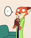  2017 2019 4_fingers anthro baby baby_clothing brown_fur canid canine clothed clothing cradling cropped cub daughter disney duo eyebrows father female fox fur gloves_(marking) green_eyes heterochromia hybrid inside lagomorph male mammal markings multicolored_fur necktie nick_wilde no_iris orange_fur parent purple_eyes purple_nose rabbit reaction_image shirt skeletonguys-and-ragdolls socks_(marking) sofa speech_bubble violet_(zootopia) young zootopia 