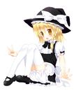  :d blonde_hair bloomers blush braid child full_body hat hat_ribbon kirisame_marisa long_hair mary_janes meito_(maze) open_mouth outstretched_hand ribbon shoes single_braid smile solo thighhighs touhou underwear v white_background white_legwear witch_hat yellow_eyes 